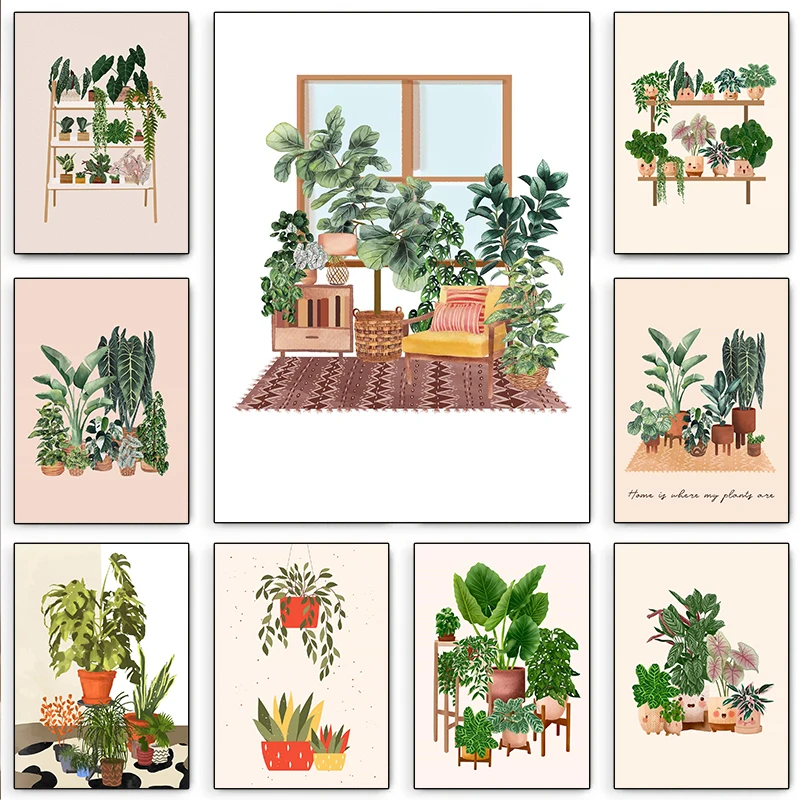 Boutique Kaktus-Pflanze Monstera Grünpflanzen Wandkunst Leinwanddruck Nordisches Poster und Druck Wandbilder Wohnzimmer-Dekoration
