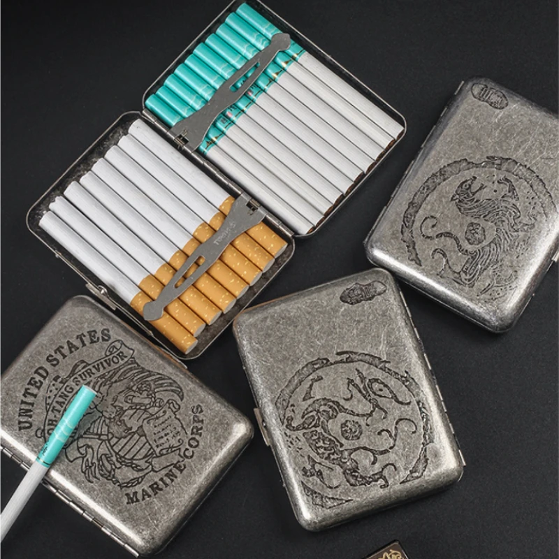 

Retro Metal Cigarette Case Dual Use Adjustable Crush-Proof Holder for 16-20 Cigarettes Portable Vintage Silver Storage Box