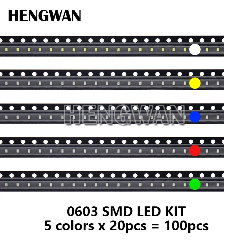 100pcs 5colors Each 20pcs 5730 5050 3528 1210 1206 0805 0603 0402 SMD LED Diode Kit Red Green Blue White Yellow