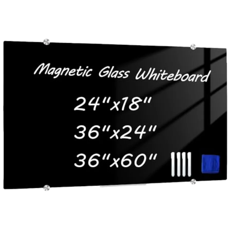 

Магнитная стеклянная доска для сухого стирания 24 x 18 дюймов (60 x 45 см), маленькая безрамная настенная доска для письма с 4 маркерами и 2 магнитами