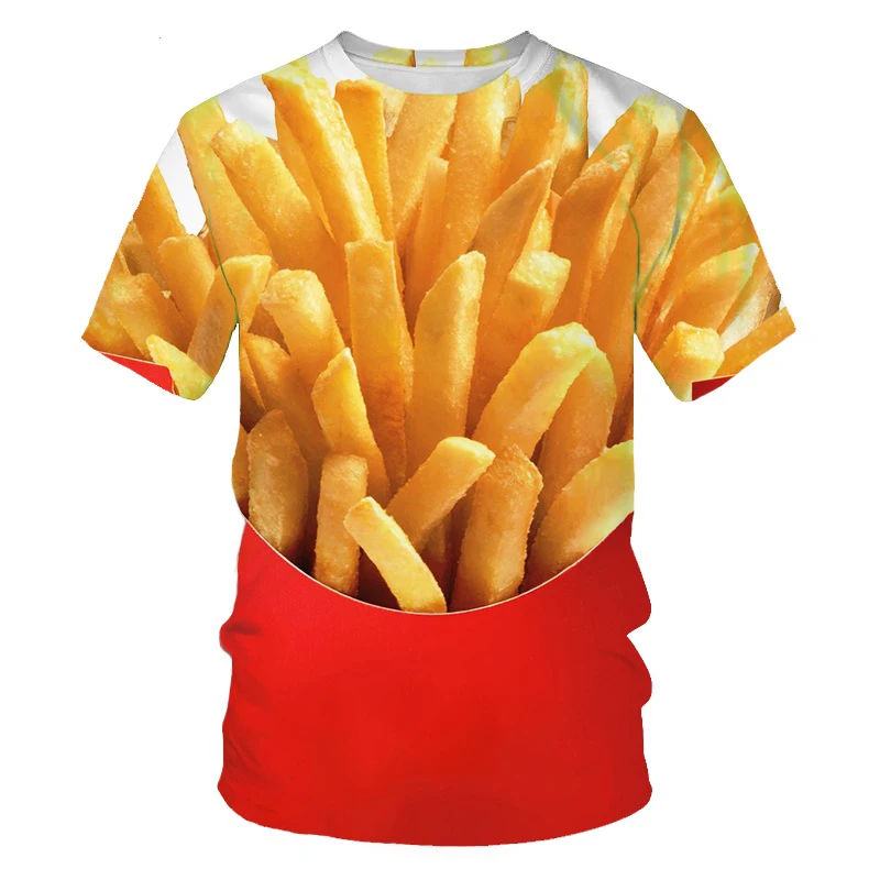 Summer Fashion Hip Hop 3D Printing French Fries Hamburg Boys Funny Casual Dress Short Sleeve T-shirt