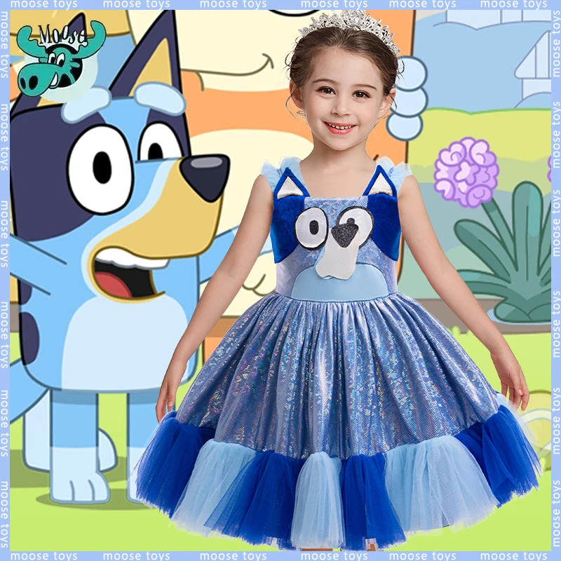 2024 Bluey party dress Animation Same Cosplay Costume Bluey Series Halloween Costumes Blue Dress Mesh Princess Birthday Dress