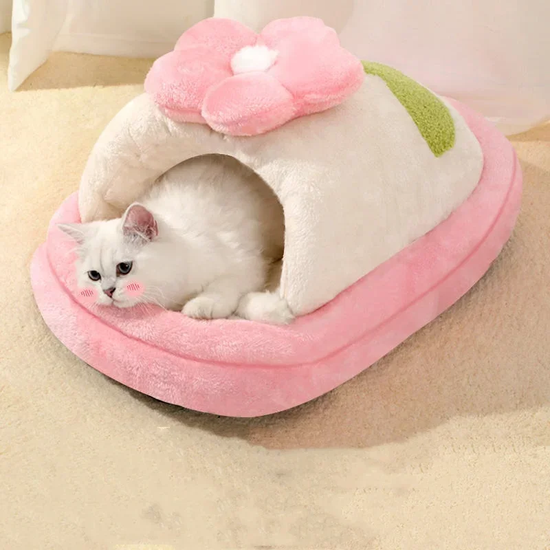 Warm Small Dog Bed Breathable Cat House Cute Pink Flower Slippers Shaped Dog Bed Cat Sleep Bag Washable Pet House