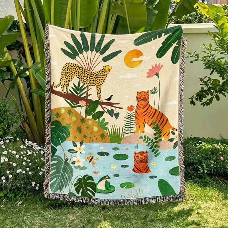 Nordic-Style Jacquard Woven Knit Throw Blanket Decorative Tapestry Nap Sofa Cover Air Conditioning Blanket Soft Plush Blanke