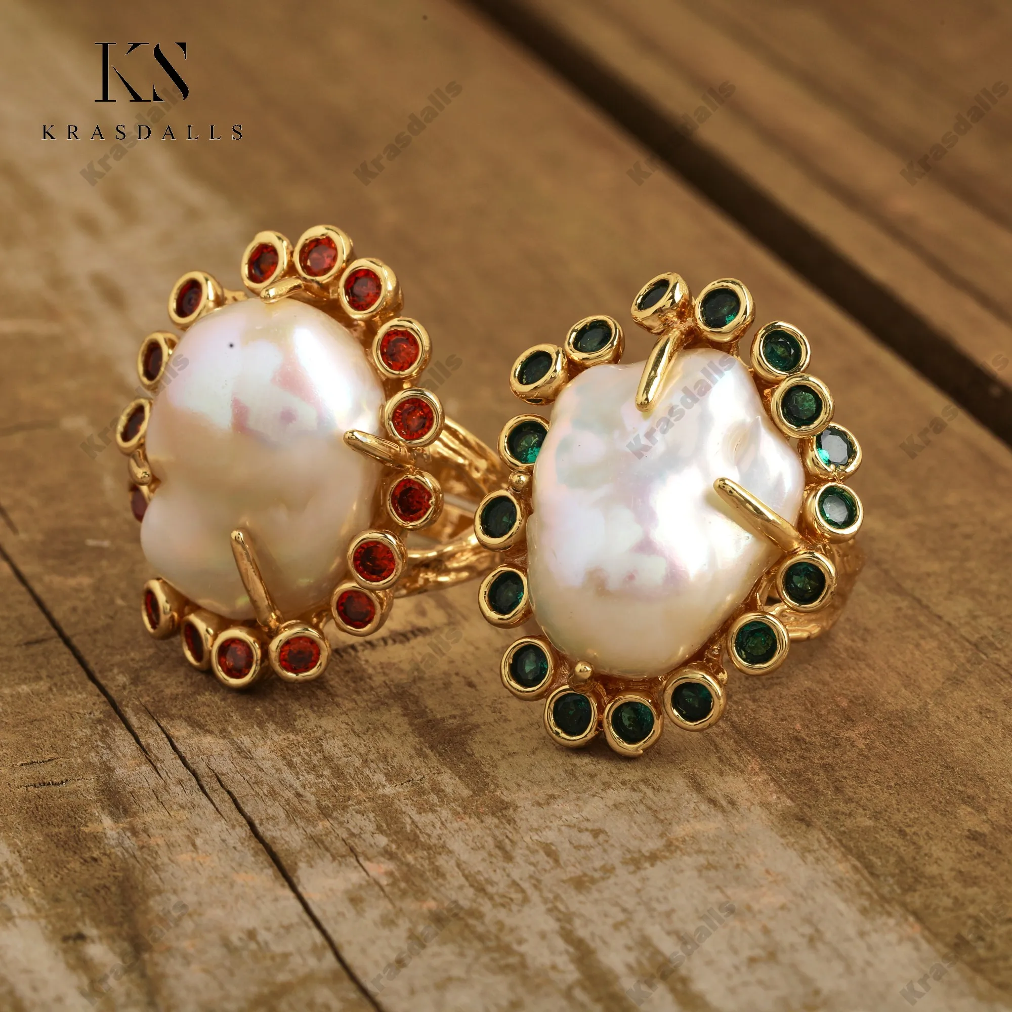 Natural Baroque Pearl Fashion Rings High Quality 18K Gold Plated Copper Metal with American Diamond Unique and Stylish