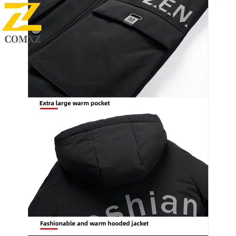 COMXZ Men Cotton Padded Jacket 2025 Trendy Look Daily Street Windproof Ski Trip Puffer Jacket Travel High Quality Winter Jacket