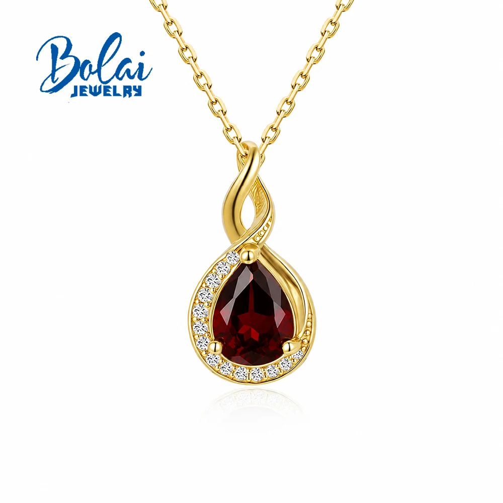 925 Sterling Silver Pendant Necklace Natural Garnet Waterdrop Design Fine Jewelry For Women'S Anniversary Gift