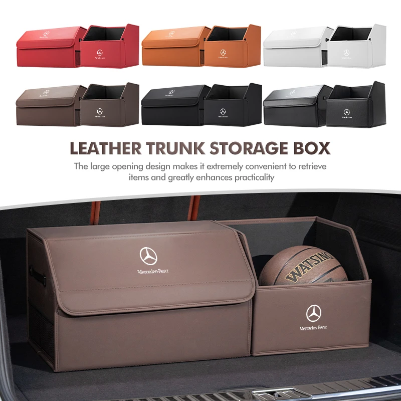 Leather Car Black Trunk Box Large Capacity Multiuse Storage Bag For Benz C180 C300 W124 W176 W177 C200 C260 GLC CLE CLA AMG