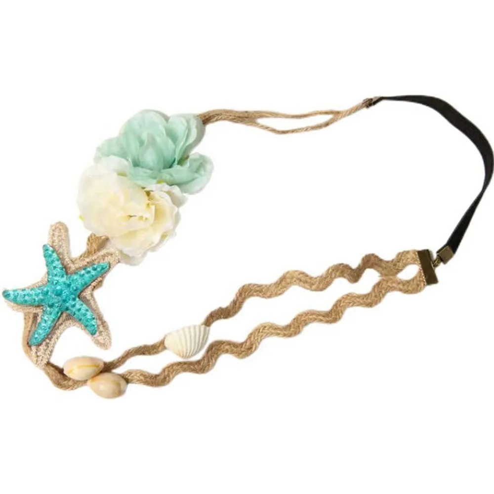 Girls Beach Photo Princess Headband Starfish Shell Wreath Kids Vacation Travel Hair Band Bohemian Seaside Hair Accessories view 3