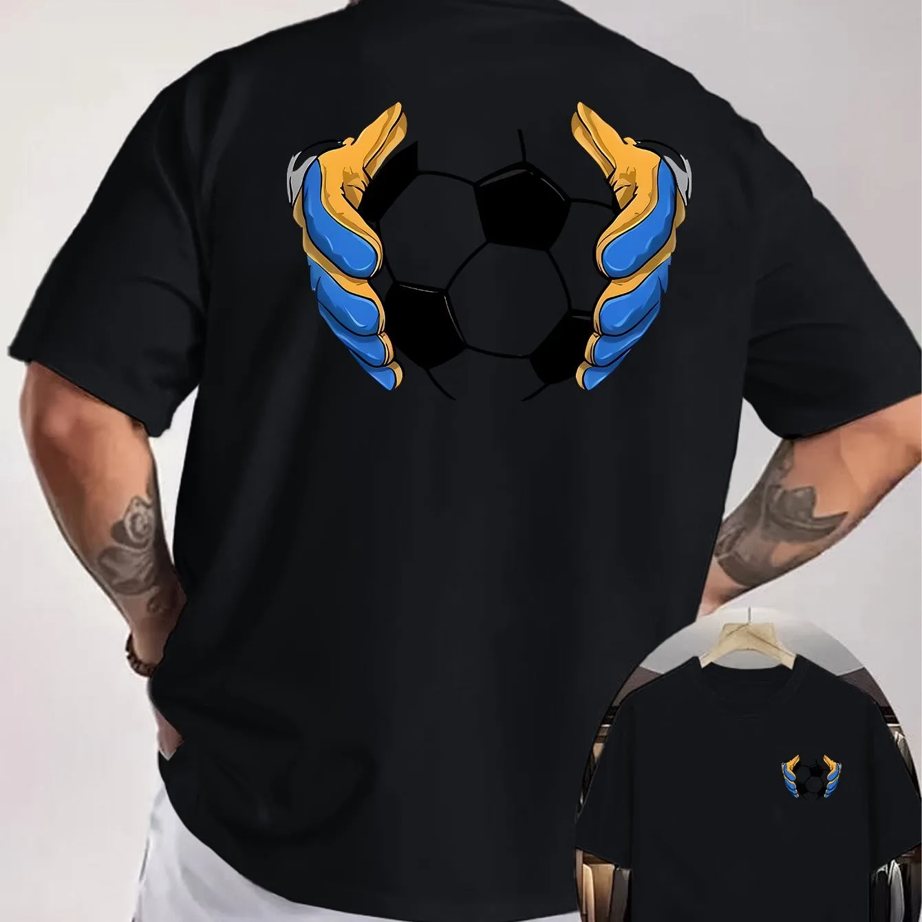 Goalkeeper Glove Football Graphic Oversized Men's Cotton T-Shirt Casual Sports Print Tee