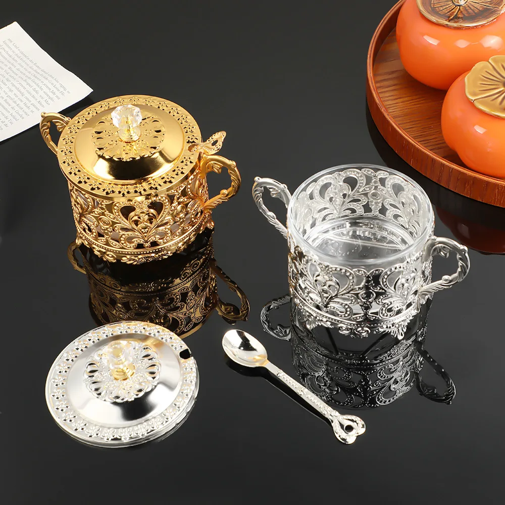 

Light Luxury Metal Sugar & Spice Jar, Hollow Design Seasoning Container with Lid, Creative Kitchen Storage Decor