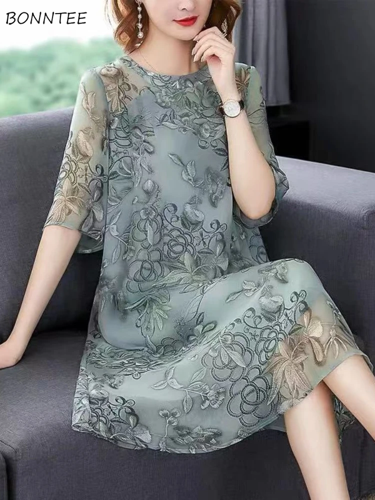 Midi Chiffon Dresses Women Elegant Print Retro Fashion Chinese Style Aesthetic Soft Temper Literary A-line Vestidos De Mujer New