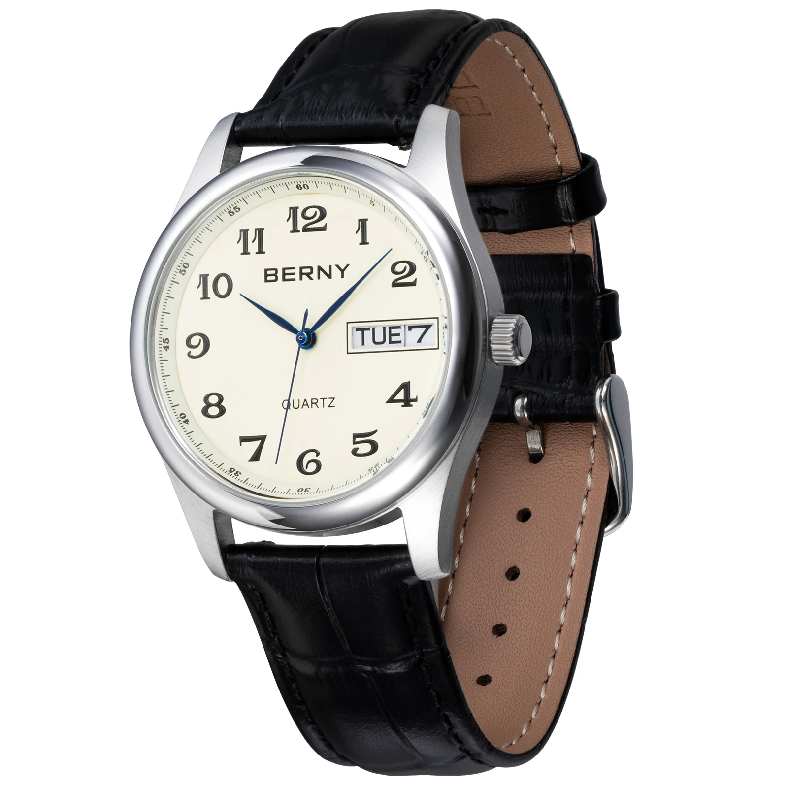 

BERNY кварцевые часы для мужчин Miyota 2405, деловые мужские наручные часы с календарем и датой, классические мужские часы из натуральной кожи, водонепроницаемые