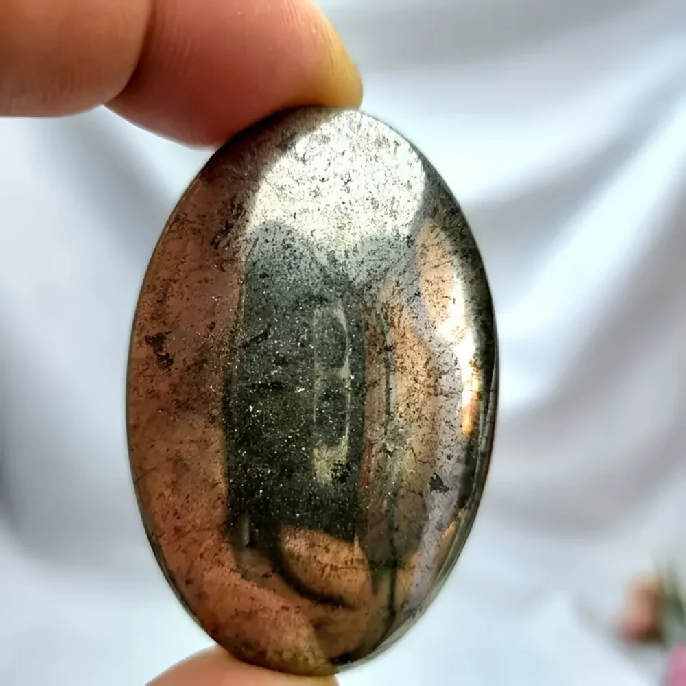 1pc Natural Golden Pyrite Palm Stone Oval-Shaped Polished Crack Patterns Collectible Gift for Jewelry Making Anniversaries