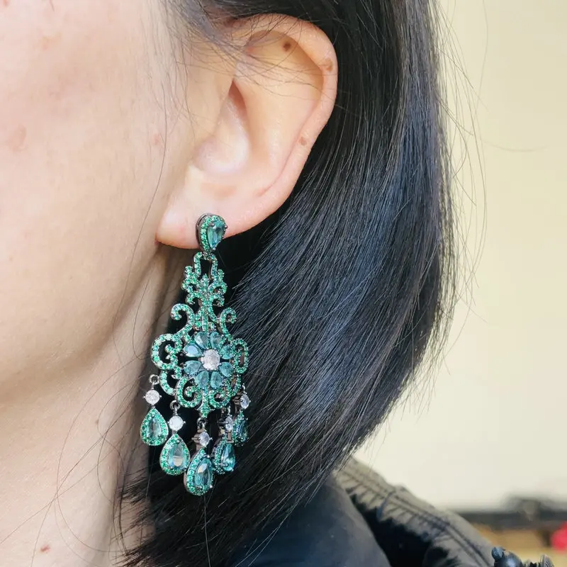 Bilincolor Cubic Zirconia Green Tassel Earring for Women