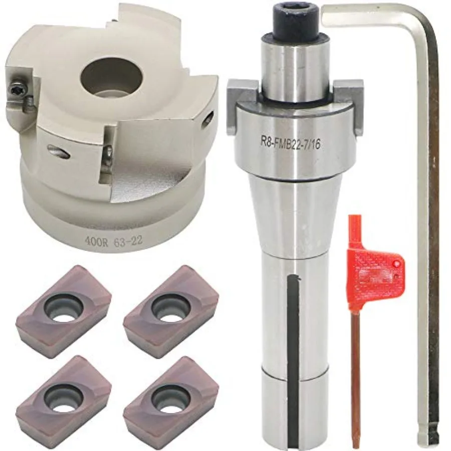 

Face Milling Cutter Holder 90 Deg 400R 63-22+R8-FMB22-7/16+APMT1604 Hard Alloy Blade+8mm Spanner+T15 Spanner Used for Fough Mac
