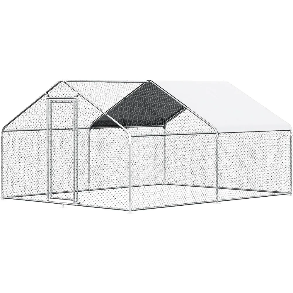 Chicken Coop Large Metal Chicken House Chicken Pen Outdoor for More Than Chickens Poultry Cage with Waterproof Cover for Rabbits