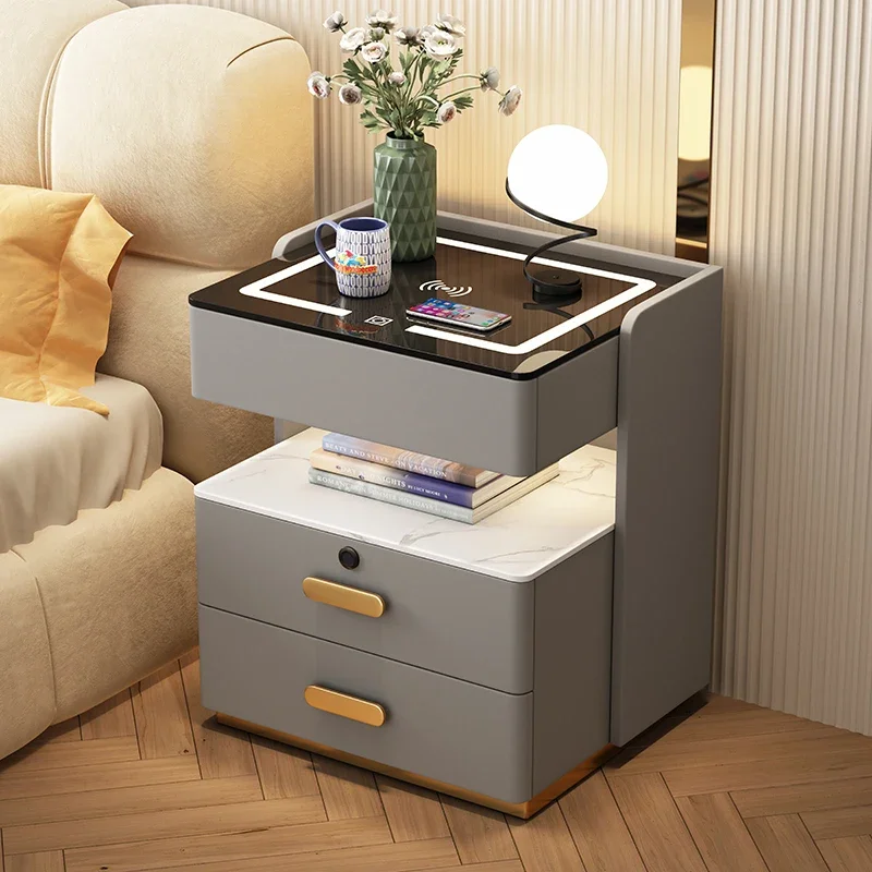 Comodini multifunzione intelligenti Comodini semplici e moderni in legno massello Mobili per camera da letto di lusso Mesita De Noche FYNT