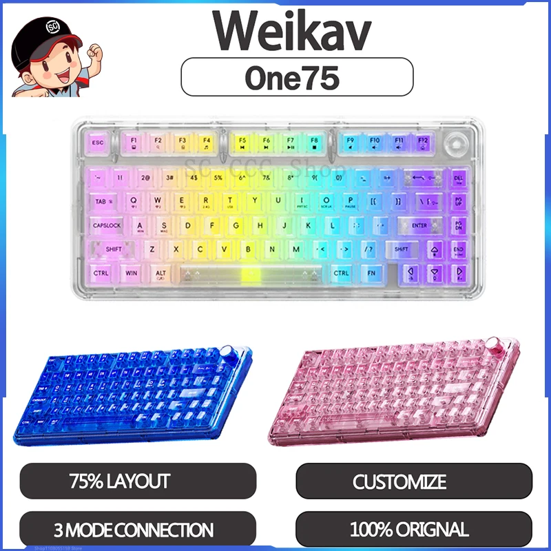 

Weikav One 75 Mechanical Keyboard With Knob 3Mode USB/2.4G/Bluetooth Wireless Keyboard RGB Customized Transparent game Keyboard