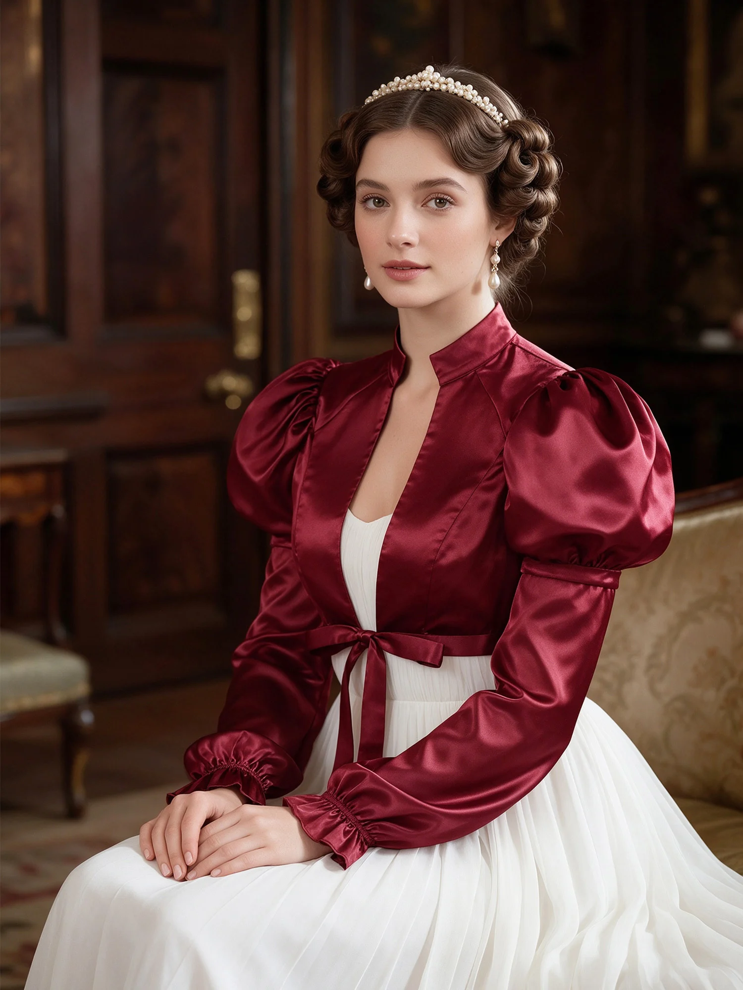 Evening Stain Bride Bolero Shrugs Crop Wedding Bride Shawl Puffy Bridal Long Sleeve Prom for Halloween Renaissance Jacket Coat view 5