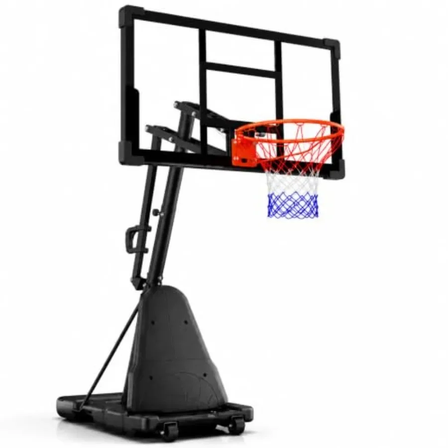 Portable Basketball Hoop System for outdoor use, polyethylene backboard, black, height-adjustable 5.610FT with 44/48-inch tempe