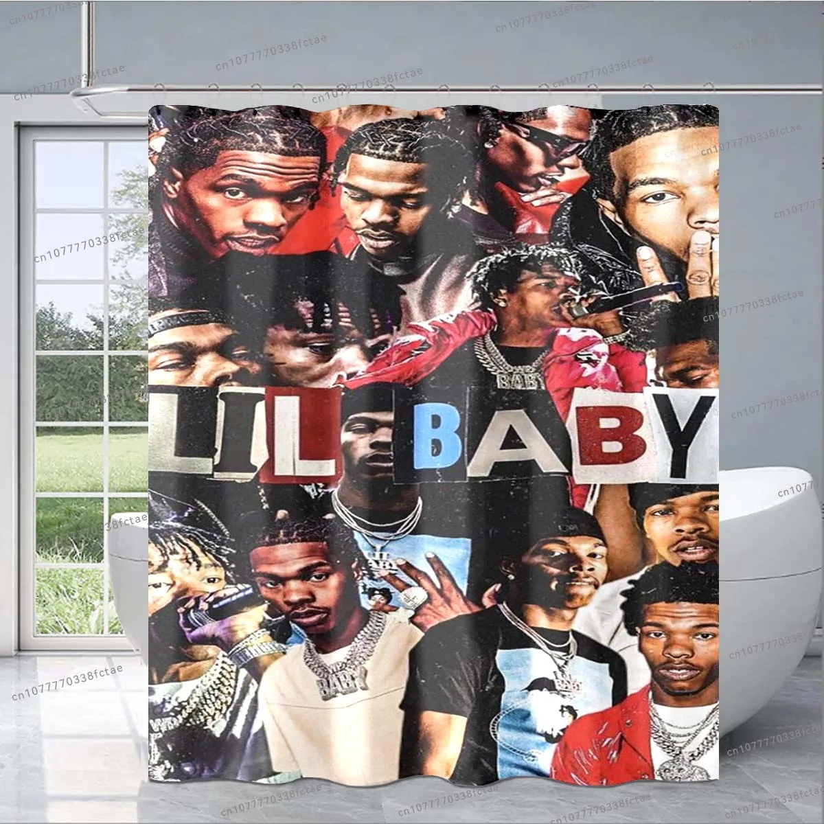 Hip -hop Singer Lil Baby Shower Curtain Rapper Collage Pattern Shower Curtain Bathroom Fashion Decoration Shower Curtain Gift