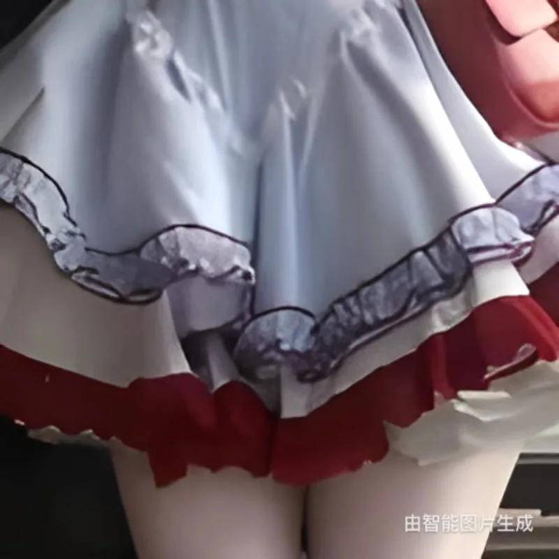 2025 Summer New Sweet and Cute Blue Bow Doll Collar Splicing Lace Lace Waist Plaid Dress For Women