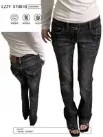 Women's Skinny Denim Pants Kpop Designer 2000s Abi Bell Bottom Low Rise Jeans