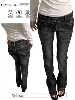 Women's Skinny Denim Pants Kpop Designer 2000s Abi Bell Bottom Low Rise Jeans