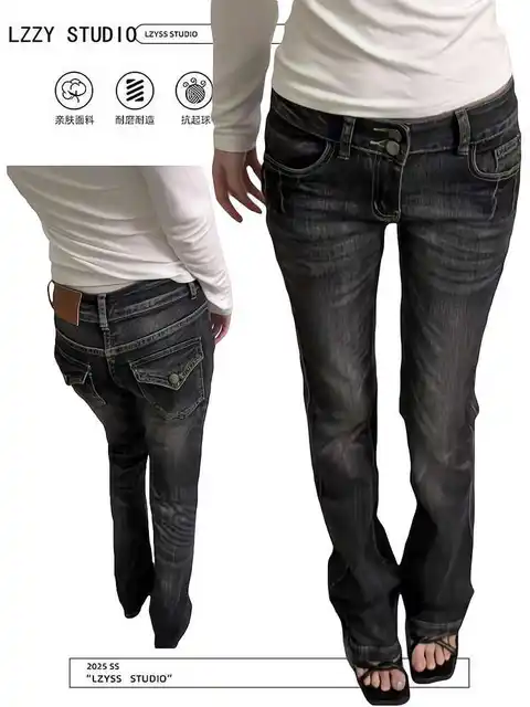Women's Skinny Denim Pants Kpop Designer 2000s Abi Bell Bottom Low Rise Jeans Abi Long Trousers Japanese Y2k Grunge High Street Women's Skinny Denim Pants Kpop Designer 2000s Abi Bell Bottom Low Rise Jeans