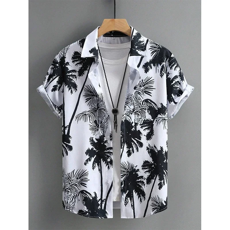 

Fashion ClothingMen's Short Sleeve Shirt Coconut Tree Pattern Polyester Comfortable Digital Casual Beach Button Up