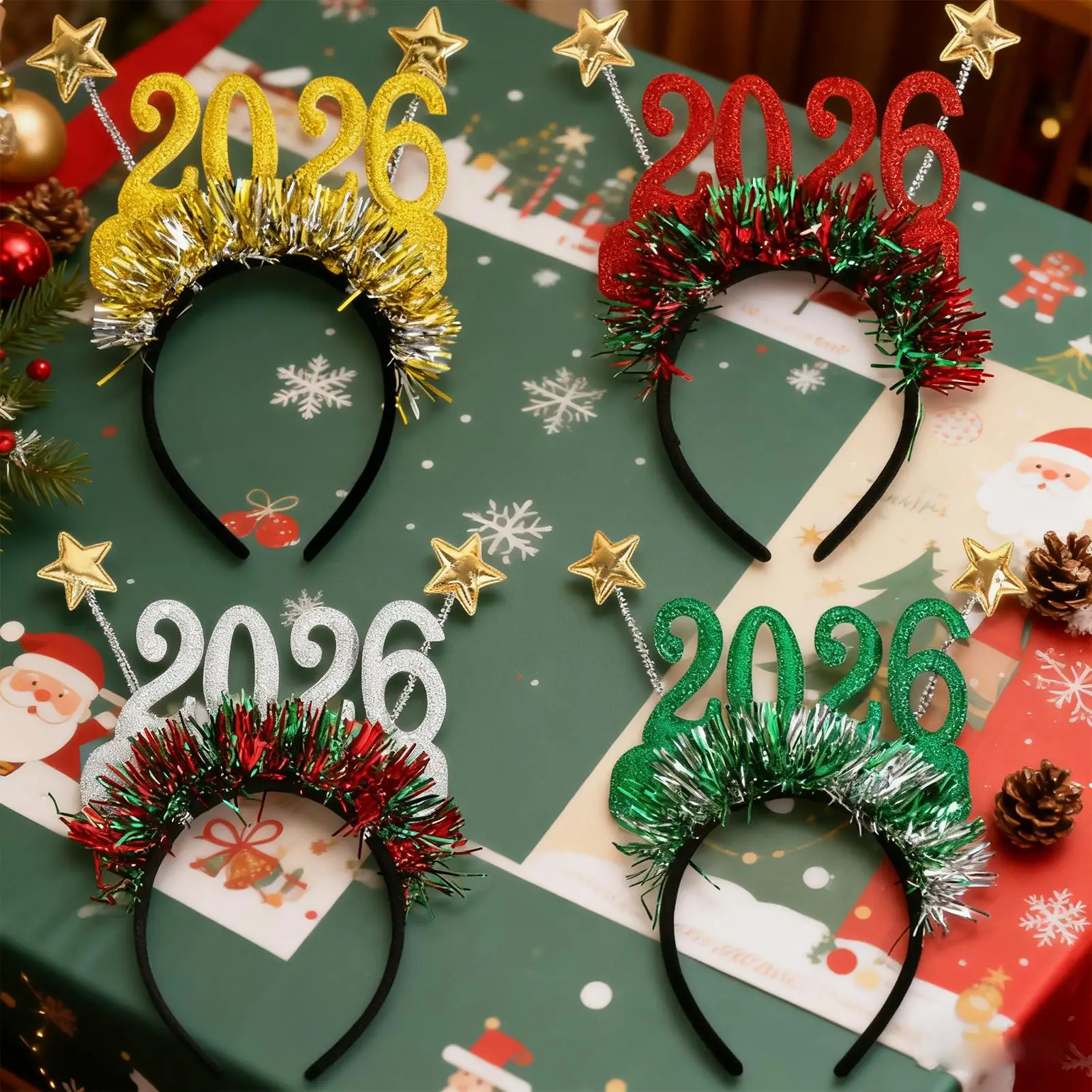 

4PCS Christmas Headband Festive Hair Accessories Set for Women Adults Kids 2026 New Year Holiday Party Photo Props Costume