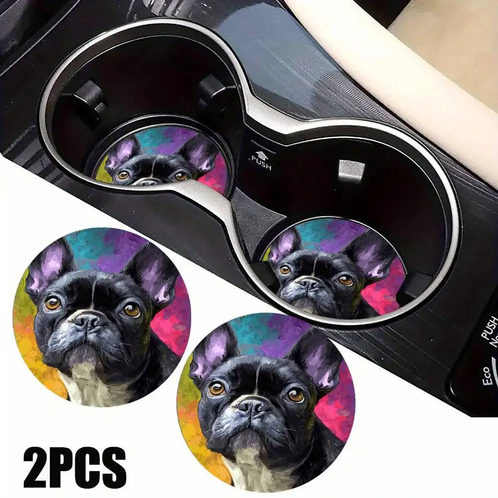 French Bulldog EVA Car Coasters Set Of 2. Easy-clean Women Car Decor Christmas Gifts For Loved Ones And Home Tables.