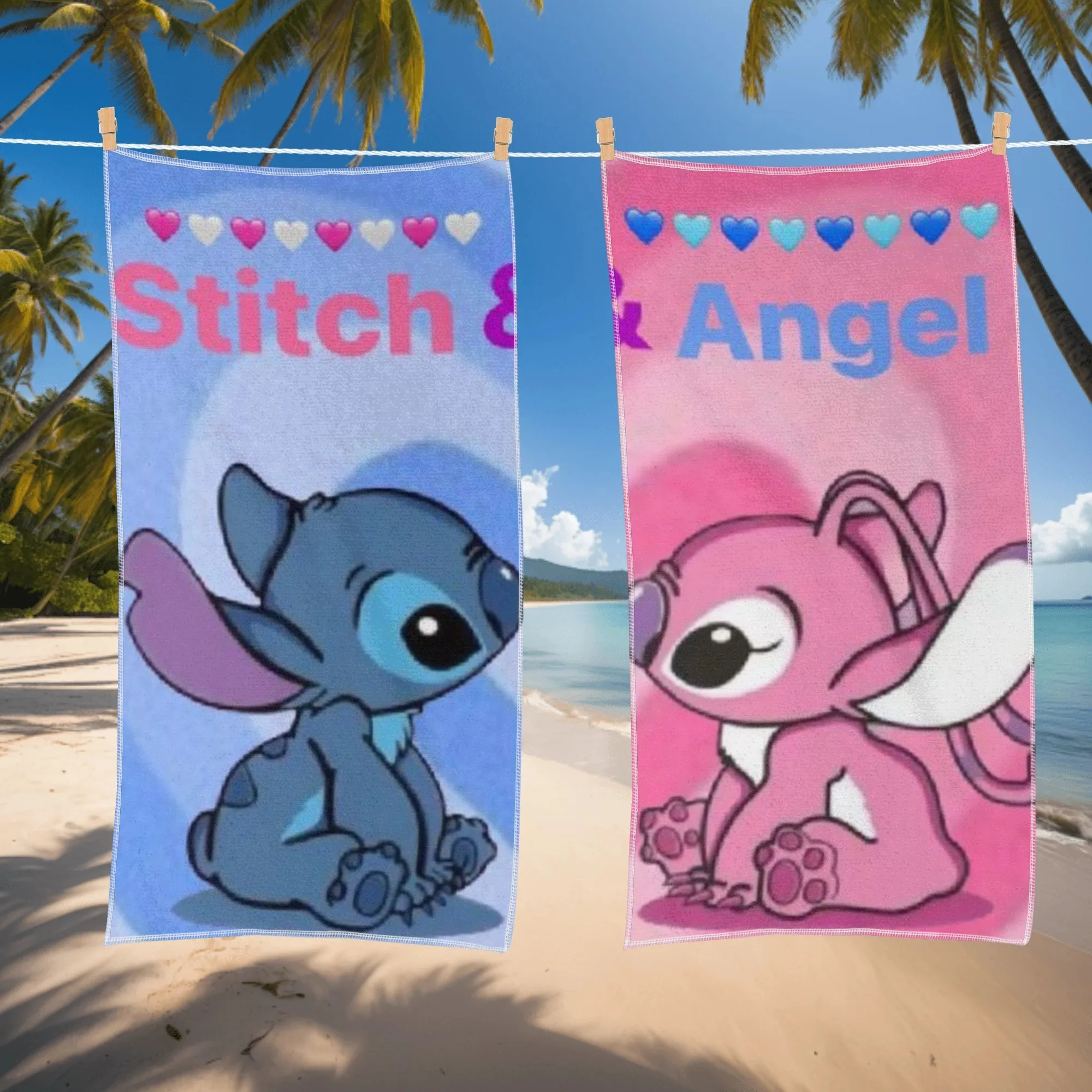 

Stitch & Angel Beach Towels: Colorful Cartoon Prints for Summer Fun! Suitable for beach towels, towels, bath towels