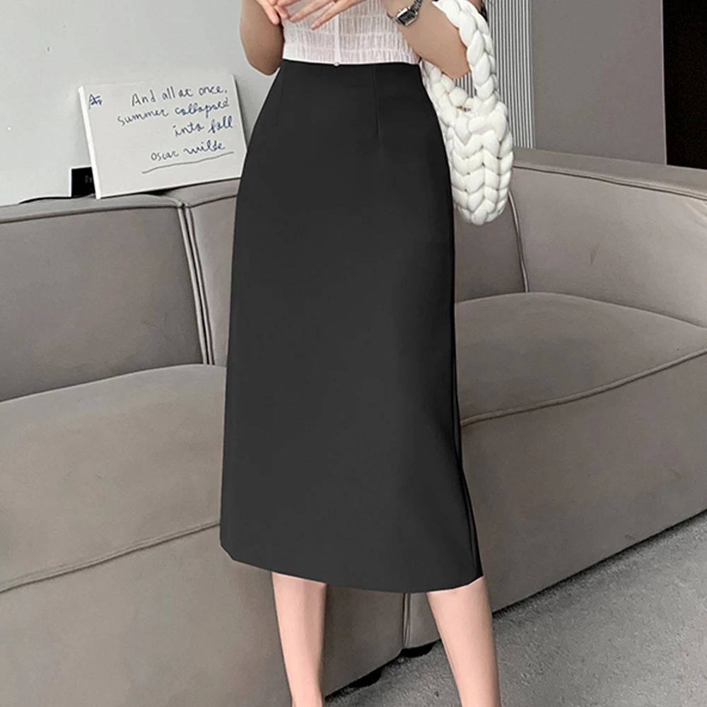 2024 New Brand Fashion High Quality High Waist Elegant Straight Skirts Women Office Lady Back Slit Mid-Length Pencil Skirts