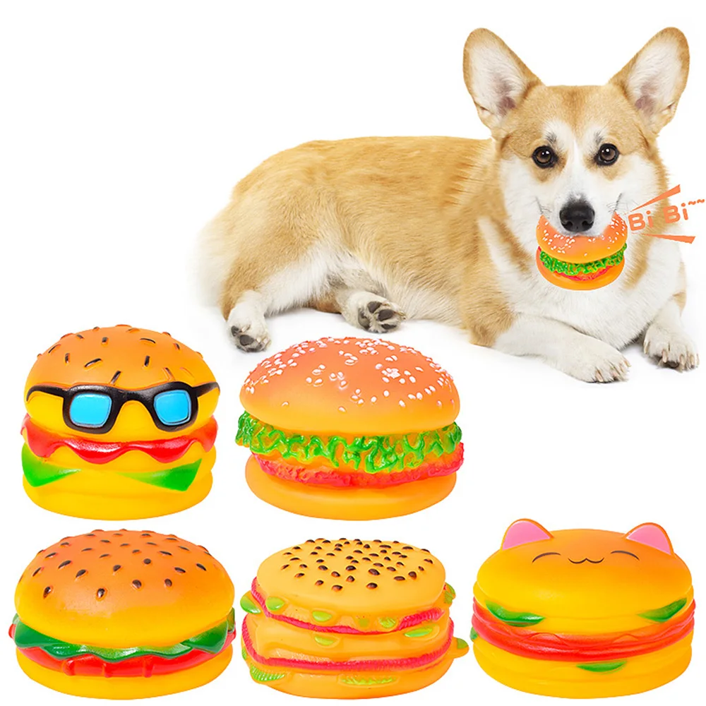 Quietschendes Hamburger-Hundespielzeug – Kauspielzeug für die Zahnreinigung und die Molarenpflege, interaktives quietschendes Haustierspielzeug,