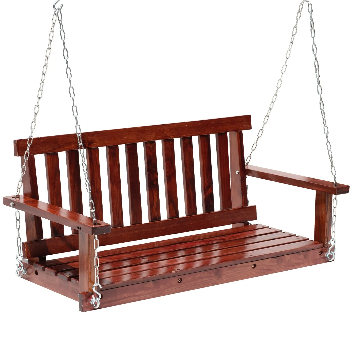 

Wooden Porch Swing Heavy Duty 800lb Weight Capacity Swing Bench w/Hanging Chains