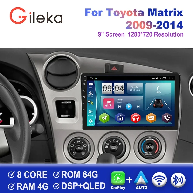 Android Carplay Auto Car Radio For Toyota Matrix 2 E140 2009 2010 2011 2012 2013 2014 Multimedia Player Navigation GPS 4G WIFI