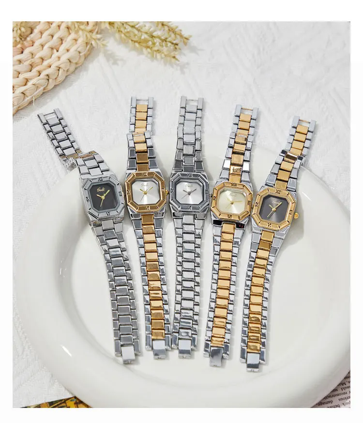 Women Quartz Watch Luxury Gold Clock Square Stainless Steel Orologio Vintage Reloj Ladies Diamond Roman Numerals Case Wristwatch