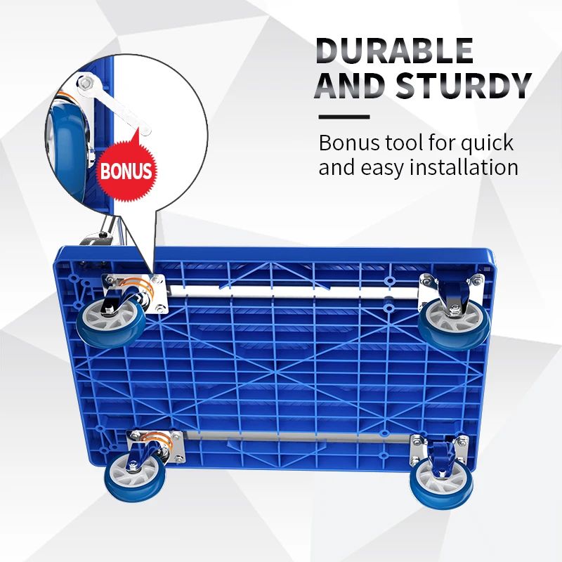 Hot Sale Foldable Platform Trolley 550kg Plastic Platform Hand Truck Handle Folding Dolly Four Wheel Push Cart NEW