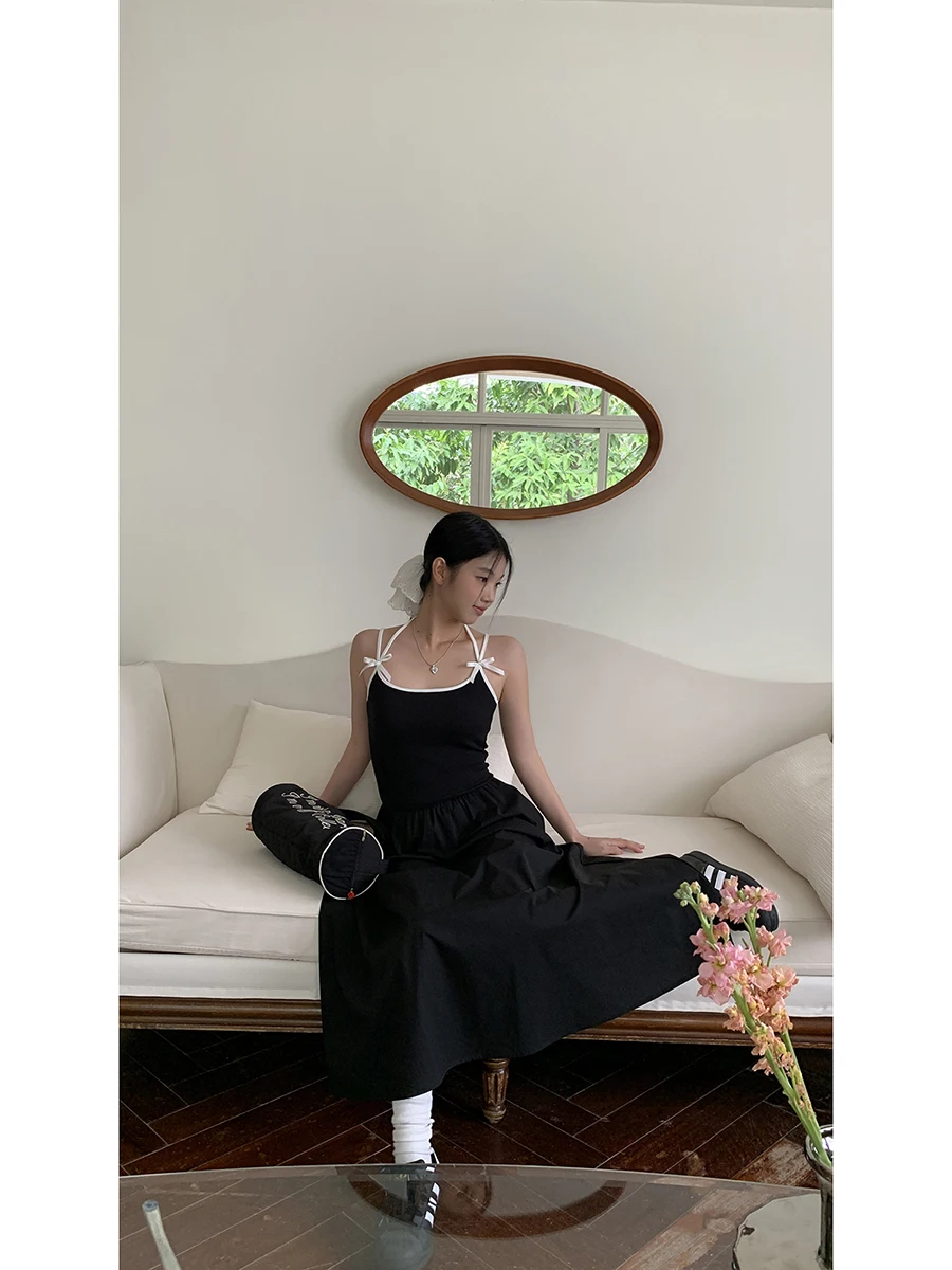 Ele Bla Strapl Dr Dames Zomer 2025, Nieuwe Collectie Hoge Taille A-lijn Katoenmix Jurk Casual Pendelen Sle