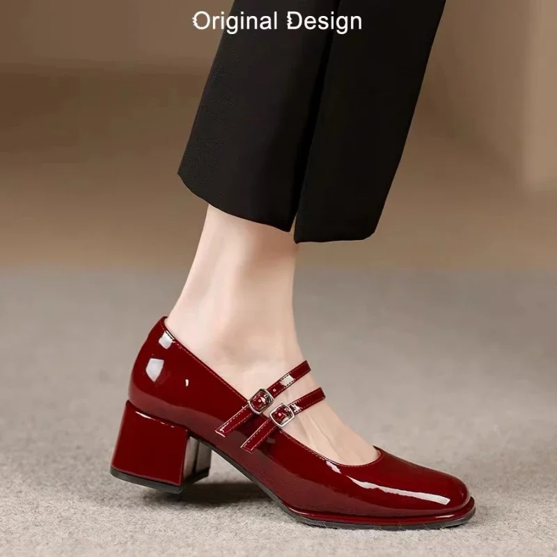 

Thick Heel Square Toe Buckle Solid Color Elegant Women's Shoes 2024 New Fashion Dress Sling Comfortable Women's High Heels