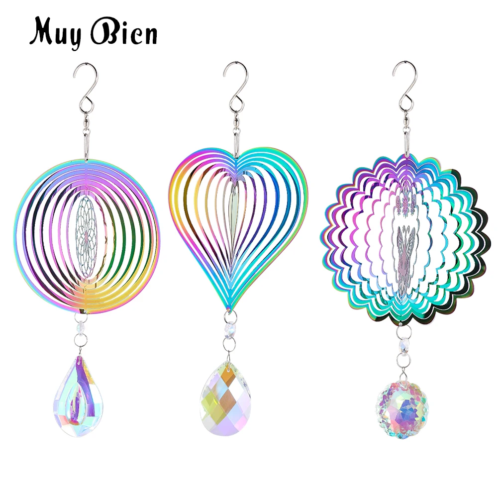 Aurora Rainbow Rotating Sunflower Butterfly Love Heart Flower of Life AB Color Teardrops Crystal Pendant Spinning Hanging Decor