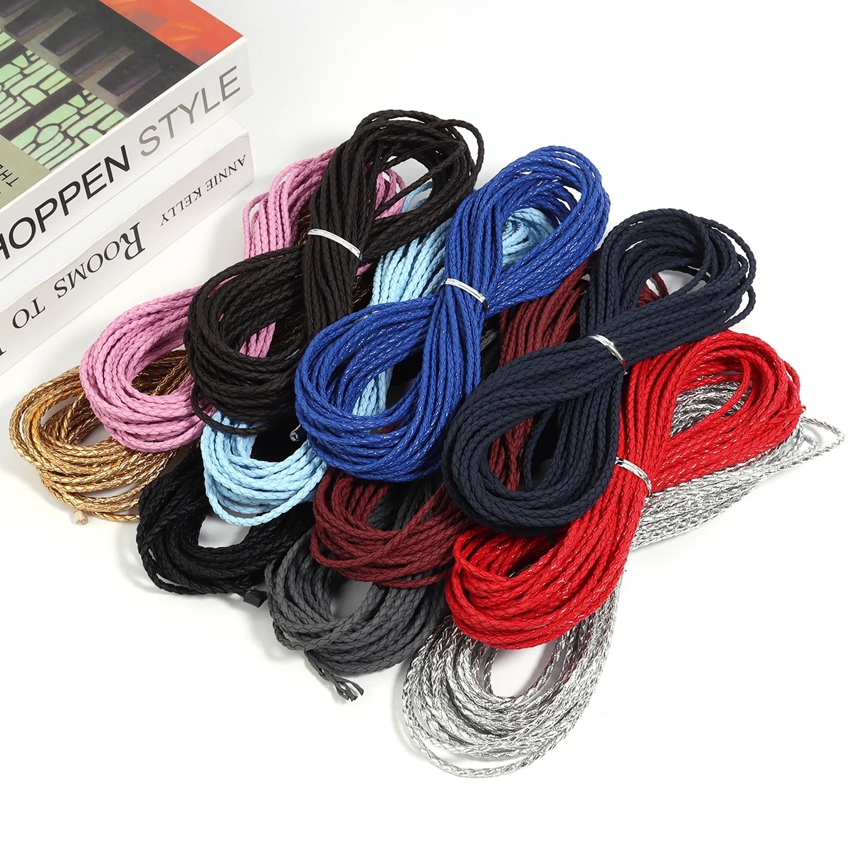 

10Yards 3mm Braided Genuine Leather Cord Colorful Round Leather Cord String Rope For Jewelry Making Necklace Bracelet Findings
