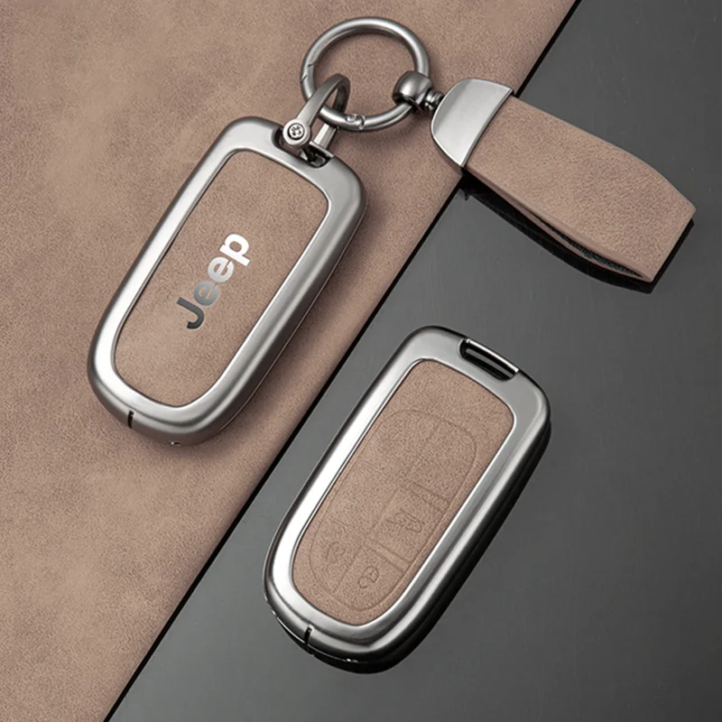 Alloy Leather Car Key Case Cover For Jeep Renegade Wrangler Patriot Grand Cherokee Compass Liberty WK2 KL MP BU SRT Accessories