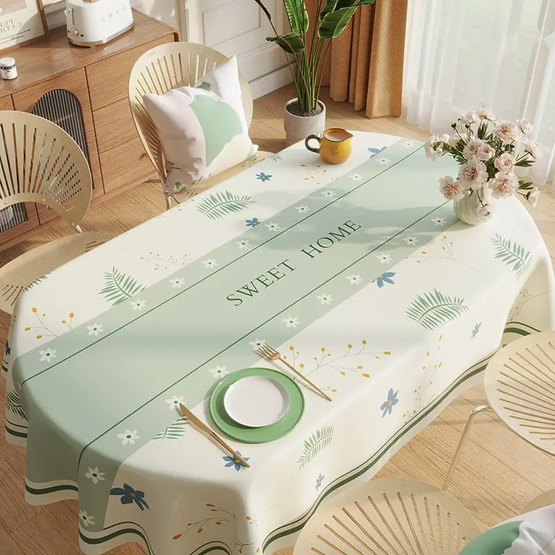 Oval Rectangular Universal Table Waterproof Tablecloth Green Oil Proof Pvc Table Cover Dining Table Cover Coffee Shop Decor