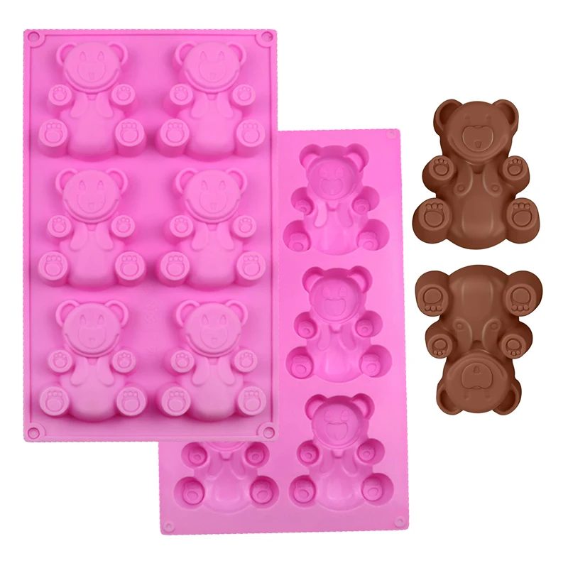 Love Bear Cookie Baking Mold Large Chocolate Crayon Soap Bar Candy Silicone Mould Bath Bomb Jelly Cake Decoration Cupcake Topper