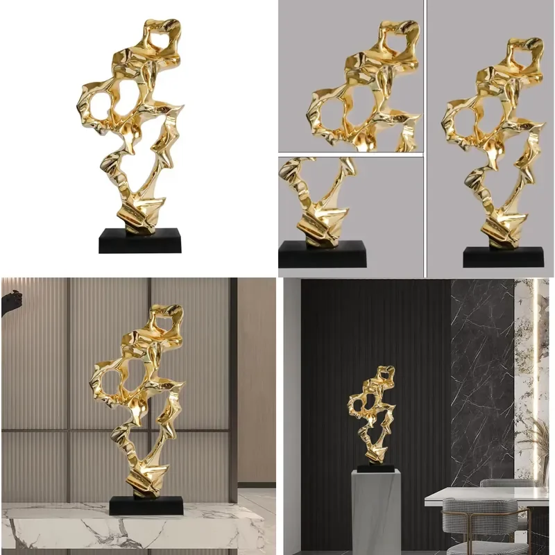 Electroplating Resin Abstract Sculpture Modern Art Statue for Home Interior Decoration Advanced Style Artificial Ornament