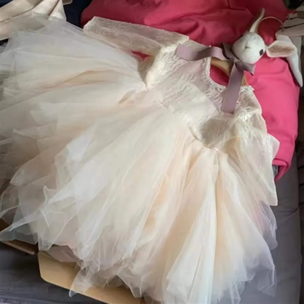 Elegant White Flower Girl Wedding Dress Princess Birthday Party Baby Girl Baptism Dress Newborn Christening Gown  Vestidos