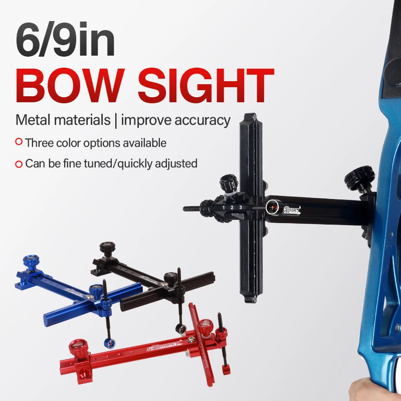 Archery Recurve Bow Sight T Shape Archery Hunting Shooting Target Sight Adjustable Bowsight with Optical Fiber Pin Sight